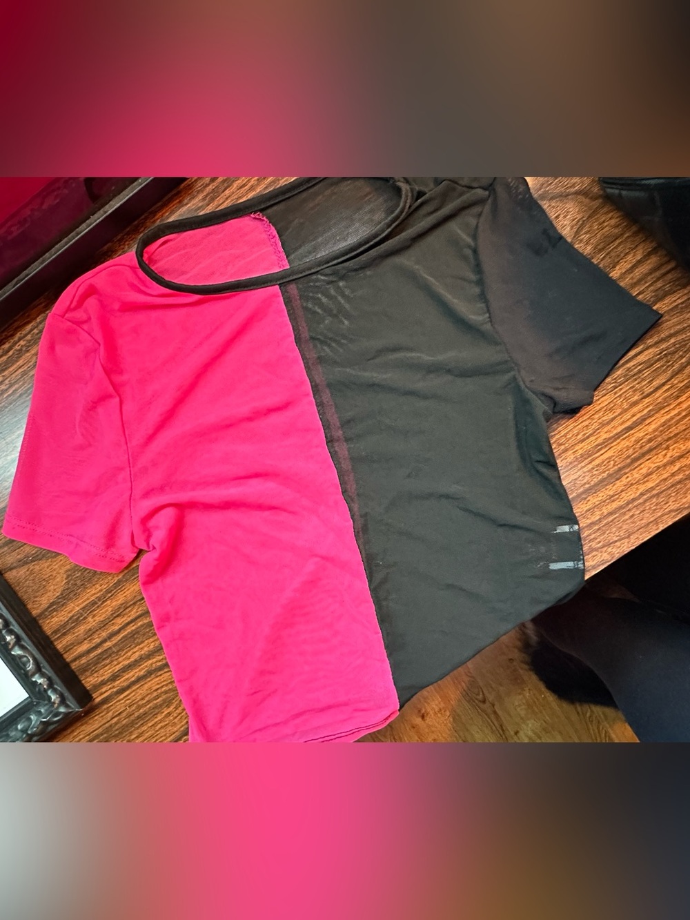Black/Pink Two-Tone split Mesh Top S